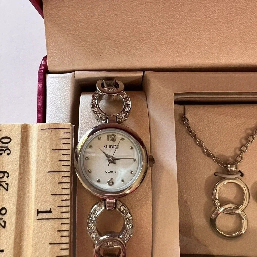 STUDIO TIME Women's Watch Necklace Earrings Set The box is damaged